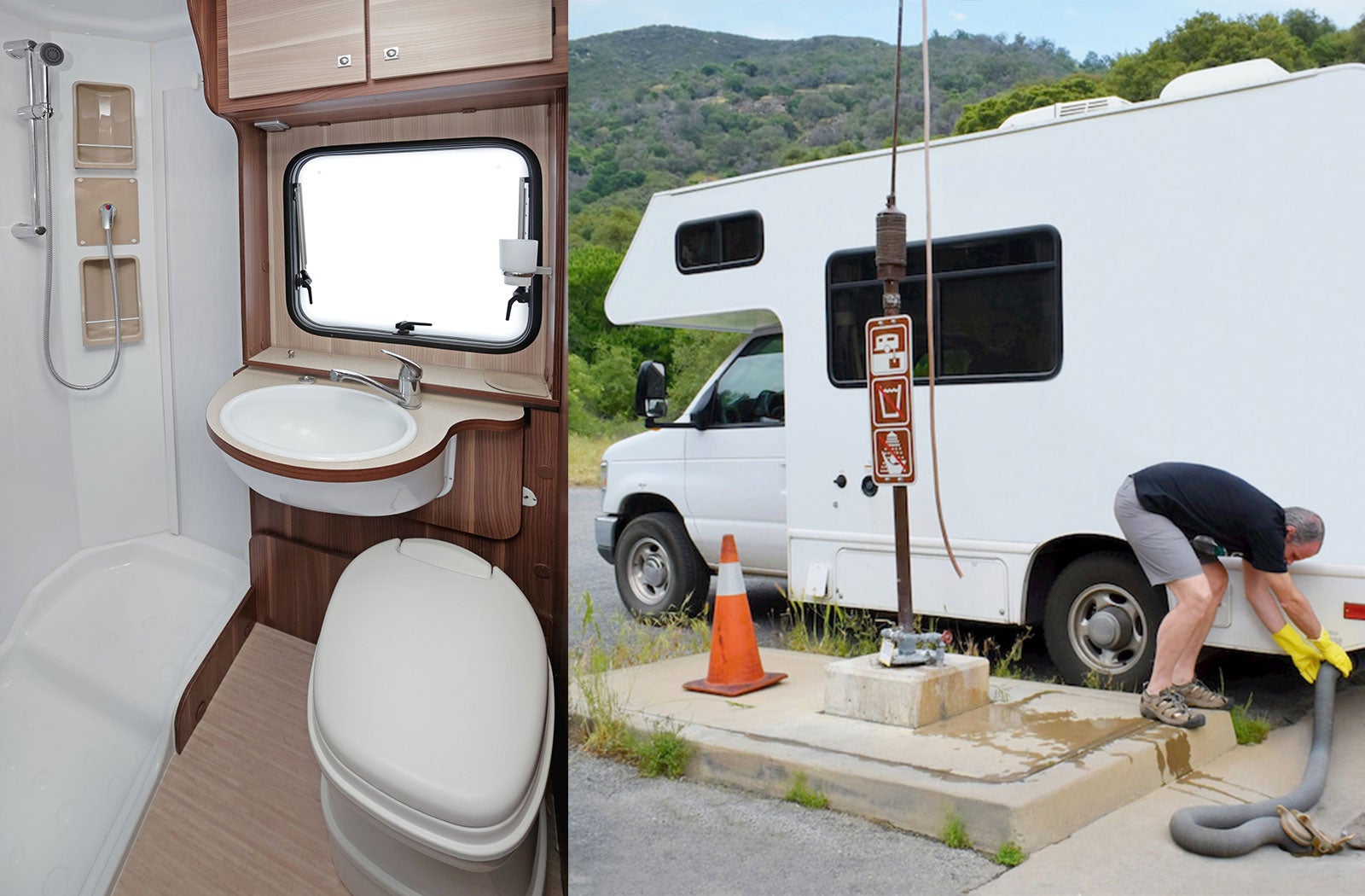 Portable RV/camper toilet and holding tank setup in Richland, Washington