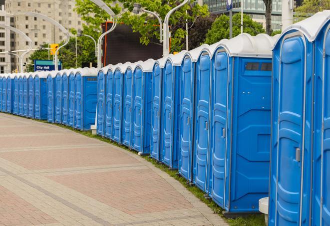 Seasonal porta potty units set up at a Richland, Washington venue